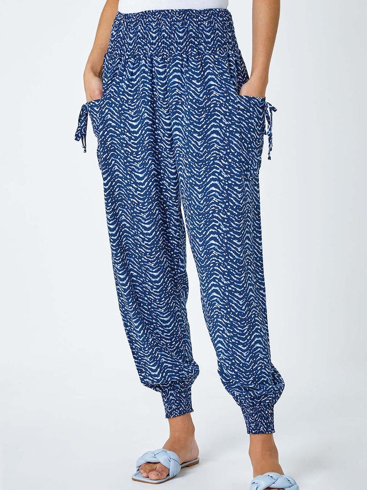 Roman Blue Wave Print Stretch Hareem Trousers - Image 1 of 4