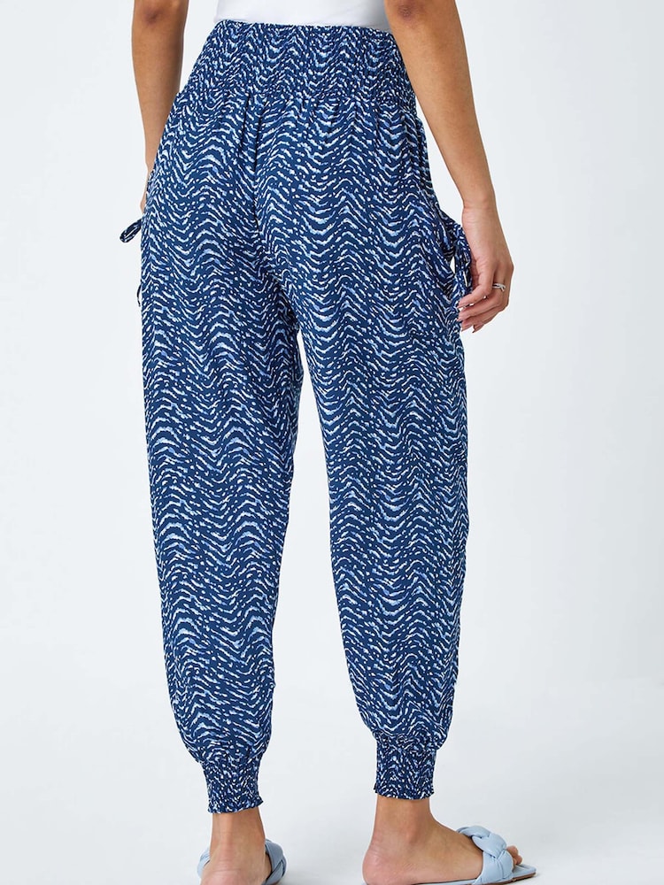 Roman Blue Wave Print Stretch Hareem Trousers - Image 2 of 4