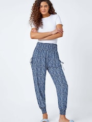 Roman Blue Wave Print Stretch Hareem Trousers - Image 3 of 4