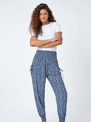 Roman Blue Wave Print Stretch Hareem Trousers - Image 4 of 5
