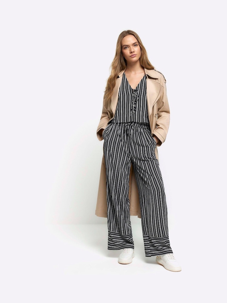 River Island Black Stripe Pull On Trousers - Image 1 of 4 River Island Black Stripe Pull On Trousers - Image 1 of 4