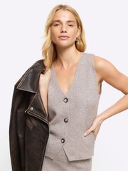 River Island Dark Beige Button Front Knitted Waistcoat - Image 3 of 4