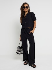 River Island Black Petite Linen Feel Double Faced Trousers - Image 1 of 8
