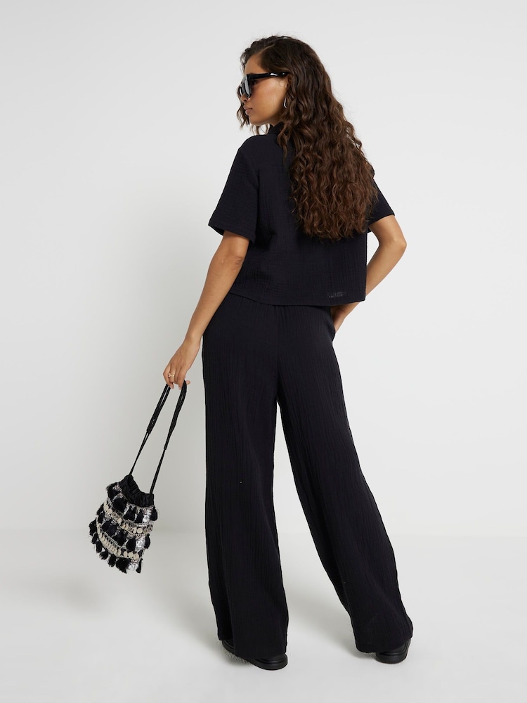 River Island Black Petite Linen Feel Double Faced Trousers - Image 2 of 8 River Island Black Petite Linen Feel Double Faced Trousers - Image 2 of 8