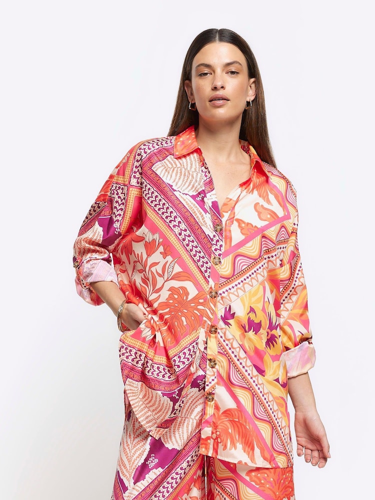 River Island Orange Printed Beach Shirt - Image 1 of 4 River Island Orange Printed Beach Shirt - Image 1 of 4
