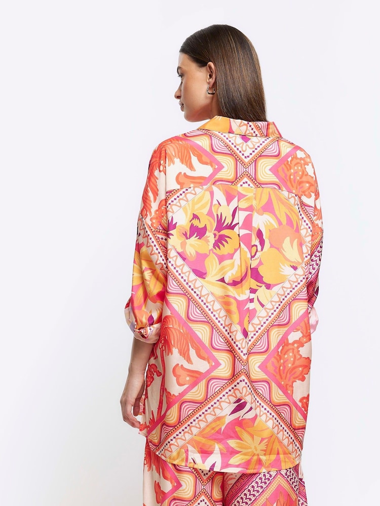 River Island Orange Printed Beach Shirt - Image 2 of 4 River Island Orange Printed Beach Shirt - Image 2 of 4