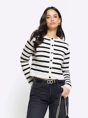 črna - River Island črtasta teksturirana pletena jopica - Slika 1 iz 4