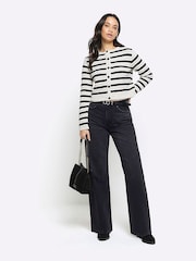 črna - River Island črtasta teksturirana pletena jopica - Slika 3 iz 4