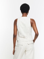 River Island Ecru Stripe Button Front Waistcoat - Image 2 of 4