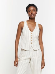River Island Ecru Stripe Button Front Waistcoat - Image 3 of 4