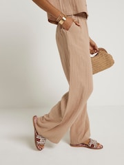 River Island Beige Petite Linen Feel Double Faced Trousers - Image 1 of 3