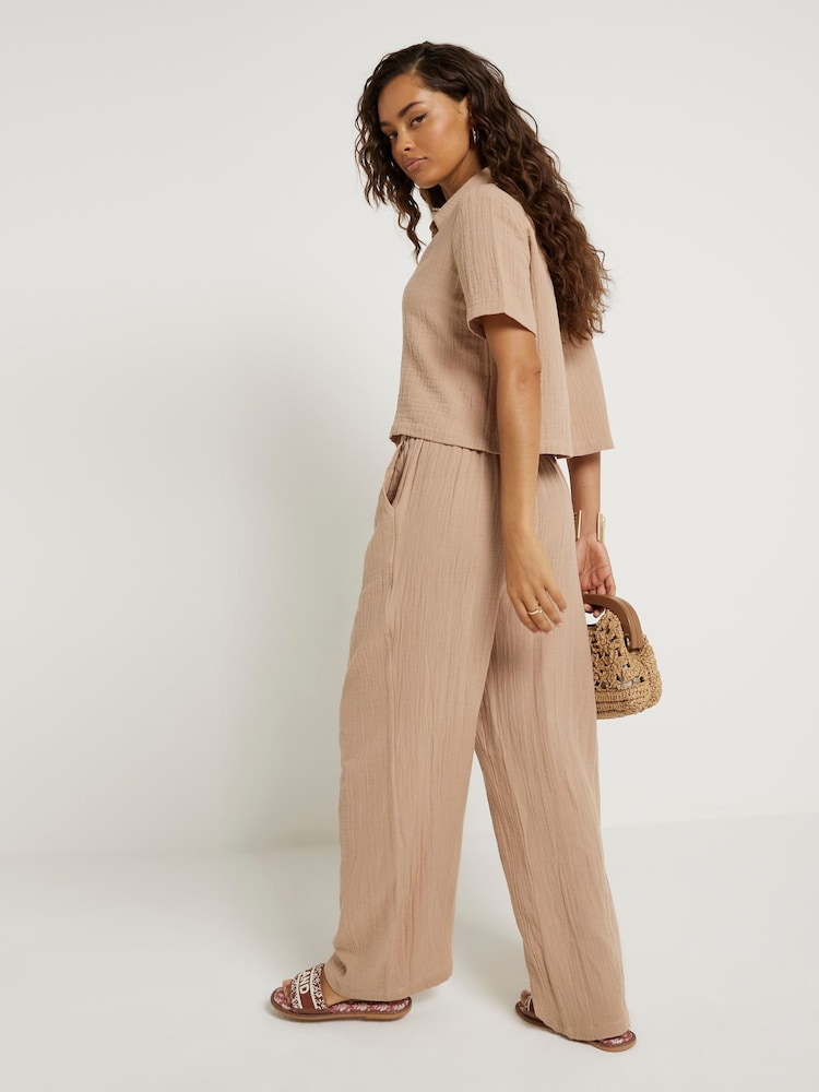 River Island Beige Petite Linen Feel Double Faced Trousers - Image 2 of 3
