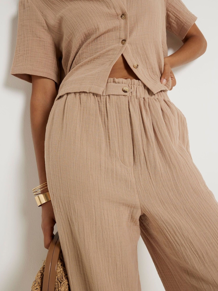 River Island Beige Petite Linen Feel Double Faced Trousers - Image 3 of 3