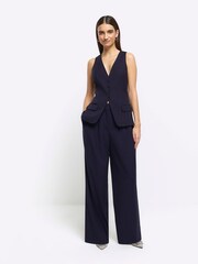 River Island Blue Pinstripe Wide Leg Trousers - Image 1 of 4