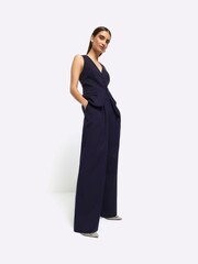 River Island Blue Pinstripe Wide Leg Trousers - Image 3 of 4