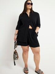 River Island Black Curve Linen Feel Shorts - Image 1 of 5