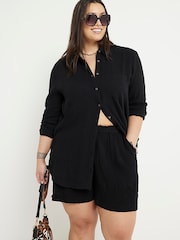 River Island Black Curve Linen Feel Shorts - Image 3 of 5