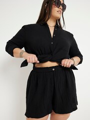 River Island Black Curve Linen Feel Shorts - Image 4 of 5