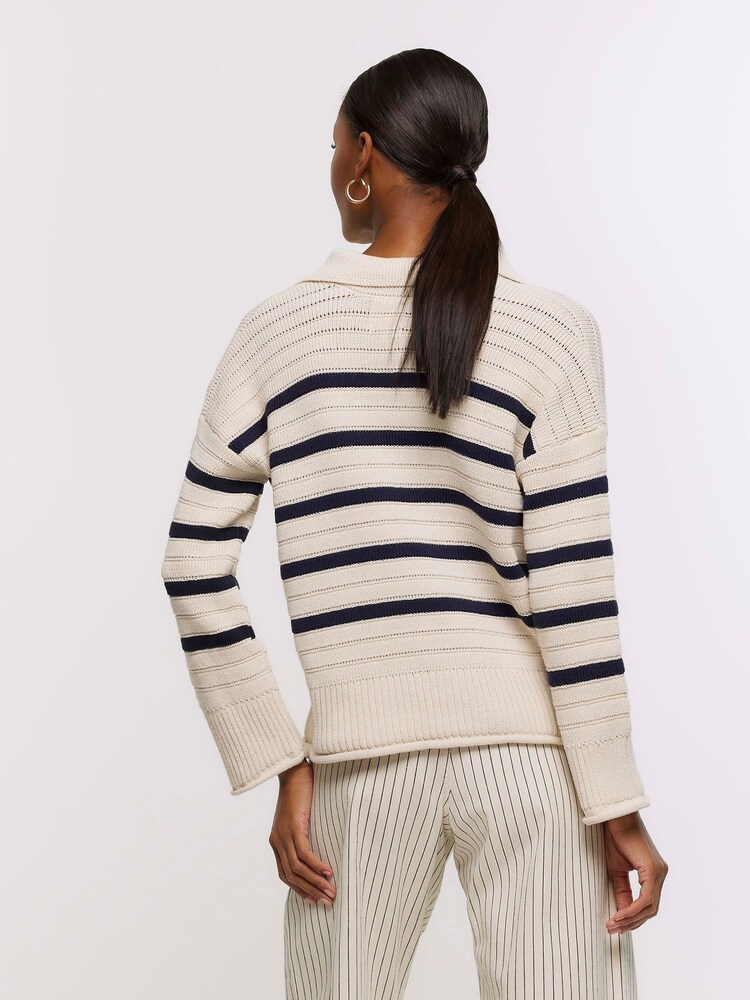 River Island Cream Collar Lace-Up Jumper - Image 2 of 6