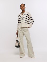 River Island Cream Collar Lace-Up Jumper - Image 3 of 6