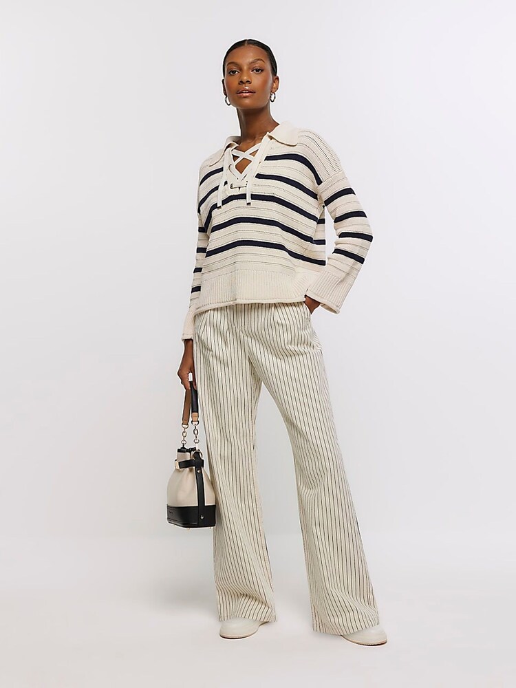 River Island Cream Collar Lace-Up Jumper - Image 3 of 6