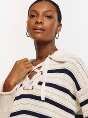 River Island Cream Collar Lace-Up Jumper - Image 4 of 6