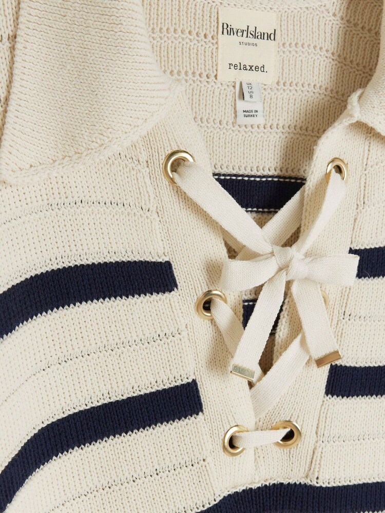 River Island Cream Collar Lace-Up Jumper - Image 6 of 6