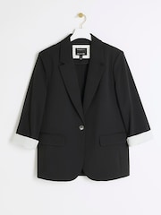 River Island Black Petite Roll Sleeve Relaxed Blazer - Image 5 of 6