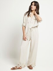 River Island Natural Broderie 100% Cotton Trousers - Image 1 of 1