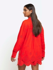 River Island Red Broderie Linen Shirt - Image 2 of 4