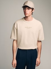 Ecru White Single Relaxed Fit 100% Cotton Graphic Heavyweight T-Shirt - Image 1 of 7