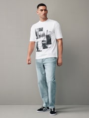 White Relaxed Fit Urban Graphic Front Print T-Shirt - Image 2 of 5