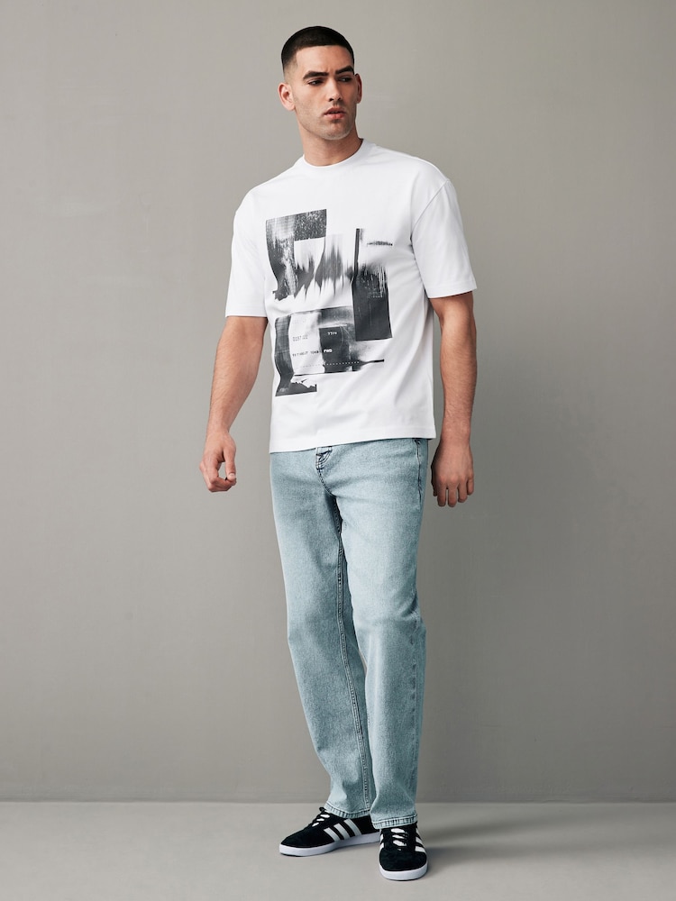 White Relaxed Fit Urban Graphic Front Print T-Shirt - Image 2 of 5