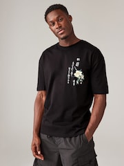 Black Hokusai Floral Regular Fit Artist License T-Shirt - Image 1 of 8
