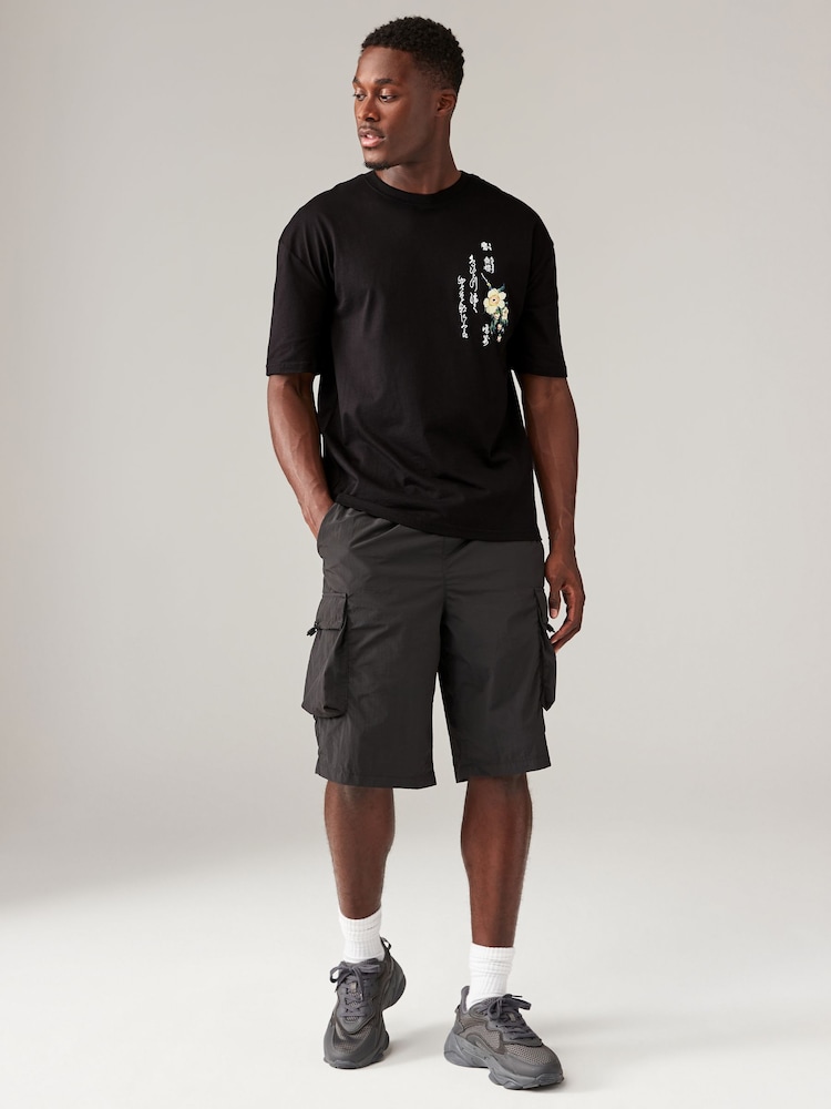 Black Hokusai Floral Regular Fit Artist License T-Shirt - Image 2 of 8