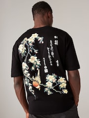 Black Hokusai Floral Regular Fit Artist License T-Shirt - Image 3 of 8