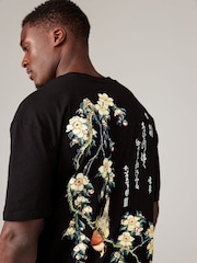 Black Hokusai Floral Regular Fit Artist License T-Shirt - Image 4 of 8