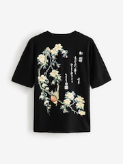Black Hokusai Floral Regular Fit Artist License T-Shirt - Image 6 of 8