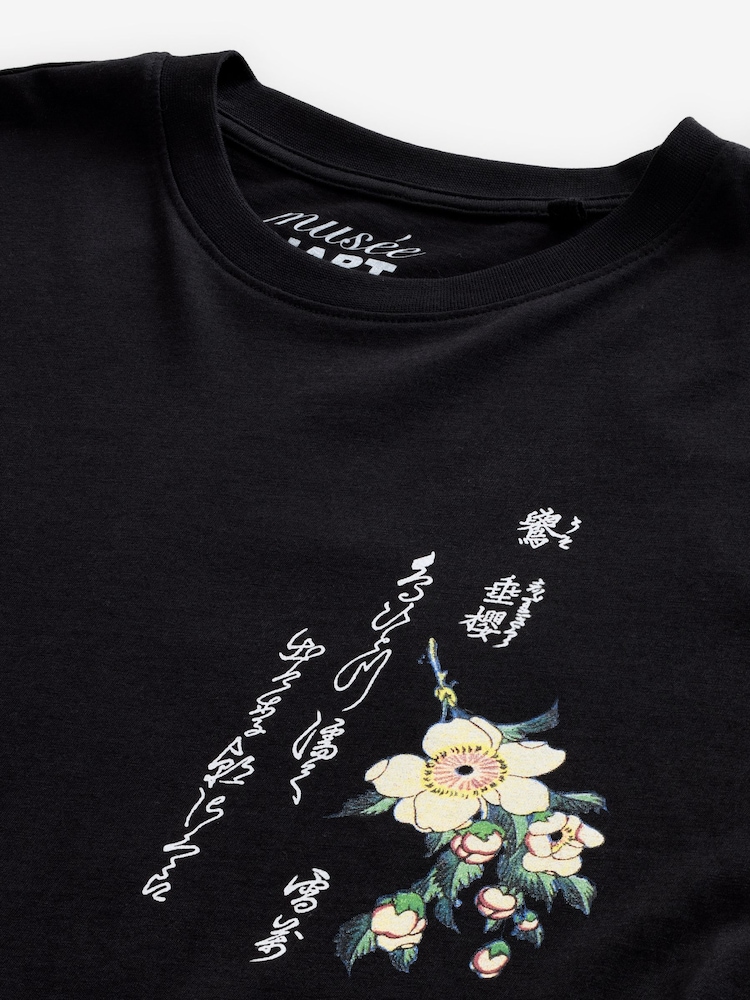 Black Hokusai Floral Regular Fit Artist License T-Shirt - Image 8 of 8