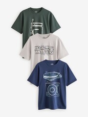 Blue/Grey/Green Music Graphic Band 100% Cotton T-Shirts 3 Pack - Image 1 of 12