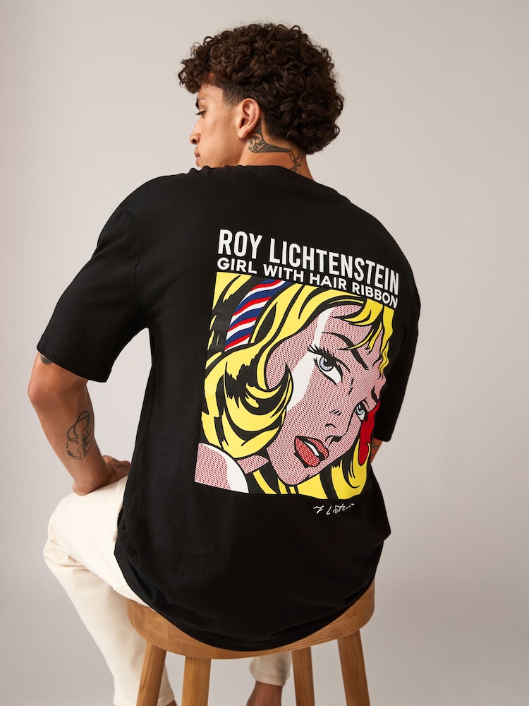 Black Roy Lichtenstein Artist Licence 100% Cotton T-Shirt - Image 1 of 8