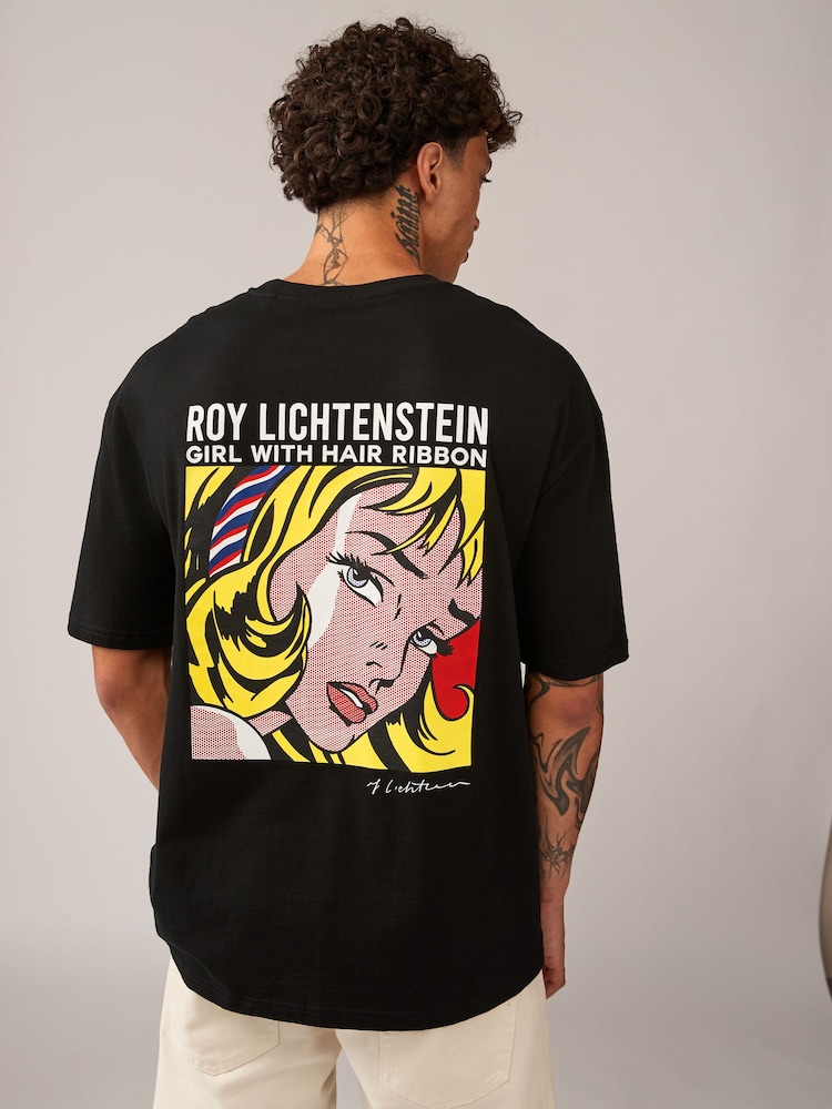 Black Roy Lichtenstein Artist Licence 100% Cotton T-Shirt - Image 4 of 8
