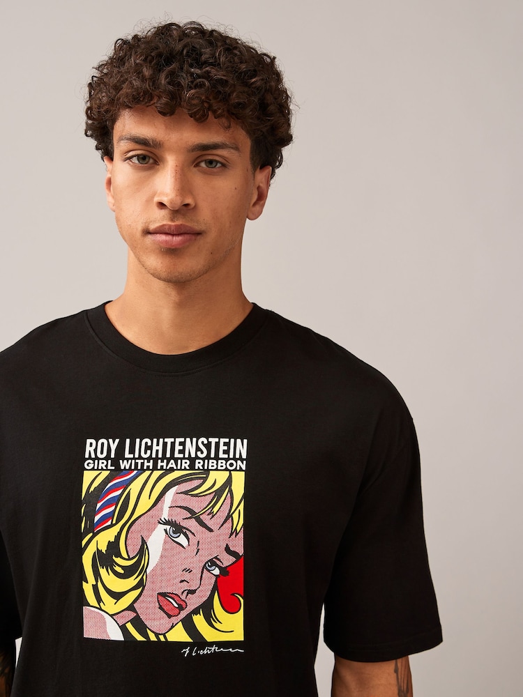 Black Roy Lichtenstein Artist Licence 100% Cotton T-Shirt - Image 5 of 8