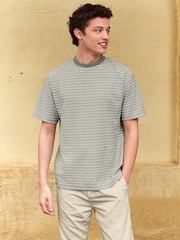 Sage Green 100% Cotton Textured Stripe T-Shirt - Image 1 of 7