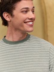 Sage Green 100% Cotton Textured Stripe T-Shirt - Image 3 of 7