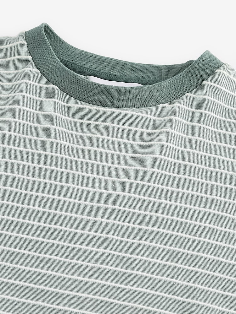 Sage Green 100% Cotton Textured Stripe T-Shirt - Image 7 of 7
