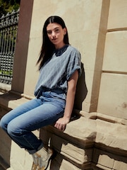 Denim Blue Diamond 100% Cotton Short Sleeve Washed Embellished Sparkle T-Shirt - Image 2 of 6