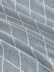 Denim Blue Diamond 100% Cotton Short Sleeve Washed Embellished Sparkle T-Shirt - Image 6 of 6