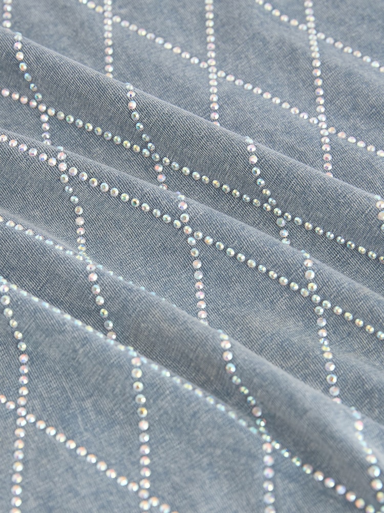 Denim Blue Diamond 100% Cotton Short Sleeve Washed Embellished Sparkle T-Shirt - Image 6 of 6