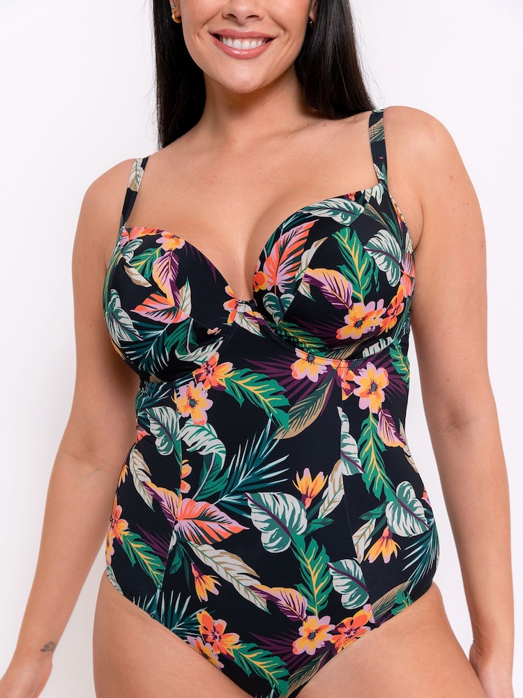 Curvy Kate Cuba Libre Padded Plunge Black Swimsuit - Image 2 of 3 Curvy Kate Cuba Libre Padded Plunge Black Swimsuit - Image 2 of 3